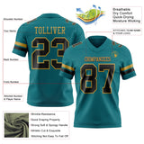 Custom Teal Black-Old Gold Mesh Authentic Football Jersey