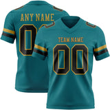 Custom Teal Black-Old Gold Mesh Authentic Football Jersey