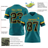 Custom Teal Black-Gold Mesh Authentic Football Jersey