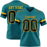 Custom Teal Black-Gold Mesh Authentic Football Jersey