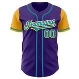 Custom Purple Aqua-Gold Authentic Two Tone Baseball Jersey