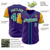 Custom Purple Aqua-Gold Authentic Two Tone Baseball Jersey
