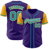 Custom Purple Aqua-Gold Authentic Two Tone Baseball Jersey