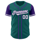 Custom Aqua White-Purple Authentic Two Tone Baseball Jersey