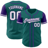 Custom Aqua White-Purple Authentic Two Tone Baseball Jersey