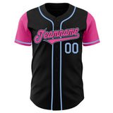 Custom Black Pink-Light Blue Authentic Two Tone Baseball Jersey
