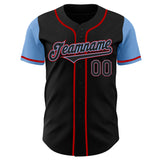 Custom Black Light Blue-Red Authentic Two Tone Baseball Jersey