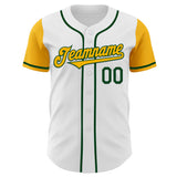 Custom White Gold-Green Authentic Two Tone Baseball Jersey