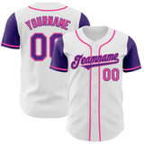 Custom White Purple-Pink Authentic Two Tone Baseball Jersey