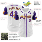 Custom White Purple-Gold Authentic Two Tone Baseball Jersey