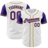 Custom White Purple-Old Gold Authentic Two Tone Baseball Jersey