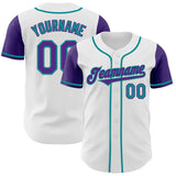Custom White Purple-Teal Authentic Two Tone Baseball Jersey