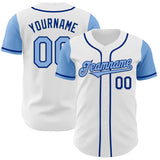 Custom White Light Blue-Royal Authentic Two Tone Baseball Jersey