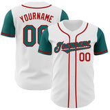 Custom White Teal-Red Authentic Two Tone Baseball Jersey