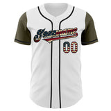 Custom White Vintage USA Flag Black-Olive Authentic Two Tone Baseball Jersey