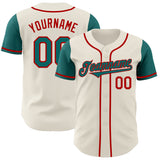 Custom Cream Teal-Red Authentic Two Tone Baseball Jersey