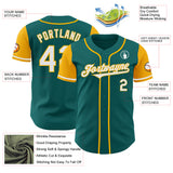 Custom Teal White-Gold Authentic Two Tone Baseball Jersey