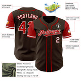 Custom Brown Red-White Authentic Two Tone Baseball Jersey