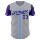 Custom Gray Purple-Light Blue Authentic Two Tone Baseball Jersey