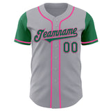 Custom Gray Kelly Green-Pink Authentic Two Tone Baseball Jersey