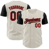 Custom Cream Black Pinstripe Red Authentic Two Tone Baseball Jersey