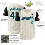 Custom Cream Black Pinstripe Aqua Authentic Two Tone Baseball Jersey