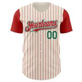 Custom Cream Red Pinstripe White-Kelly Green Authentic Two Tone Baseball Jersey