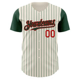 Custom Cream Green Pinstripe Red Authentic Two Tone Baseball Jersey