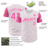 Custom White Pink Pinstripe Pink Authentic Two Tone Baseball Jersey