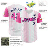 Custom White Pink Pinstripe Navy Authentic Two Tone Baseball Jersey