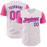 Custom White Pink Pinstripe Purple Authentic Two Tone Baseball Jersey