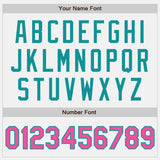 Custom White Pink Pinstripe Teal Authentic Two Tone Baseball Jersey