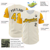 Custom White Gold Pinstripe Black Authentic Two Tone Baseball Jersey