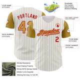 Custom White Old Gold Pinstripe Red Authentic Two Tone Baseball Jersey