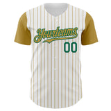 Custom White Old Gold Pinstripe Kelly Green Authentic Two Tone Baseball Jersey