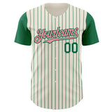 Custom Cream Kelly Green Pinstripe Medium Pink Authentic Two Tone Baseball Jersey