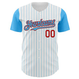 Custom White Sky Blue Pinstripe Red Authentic Two Tone Baseball Jersey