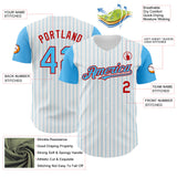 Custom White Sky Blue Pinstripe Red Authentic Two Tone Baseball Jersey