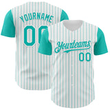 Custom White Aqua Pinstripe Aqua Authentic Two Tone Baseball Jersey