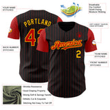 Custom Black Red Pinstripe Gold Authentic Two Tone Baseball Jersey