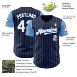 Custom Navy Light Blue Pinstripe White Authentic Two Tone Baseball Jersey