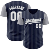 Custom Navy Gray Pinstripe White Authentic Two Tone Baseball Jersey