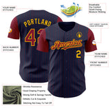 Custom Navy Crimson Pinstripe Gold Authentic Two Tone Baseball Jersey