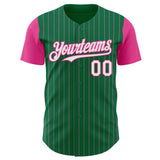 Custom Kelly Green Pink Pinstripe White Authentic Two Tone Baseball Jersey