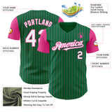 Custom Kelly Green Pink Pinstripe White Authentic Two Tone Baseball Jersey