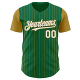 Custom Kelly Green Old Gold Pinstripe White Authentic Two Tone Baseball Jersey