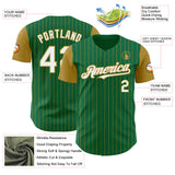 Custom Kelly Green Old Gold Pinstripe White Authentic Two Tone Baseball Jersey
