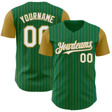 Custom Kelly Green Old Gold Pinstripe White Authentic Two Tone Baseball Jersey