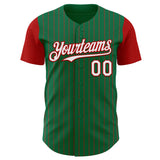 Custom Kelly Green Red Pinstripe White Authentic Two Tone Baseball Jersey