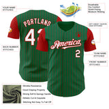 Custom Kelly Green Red Pinstripe White Authentic Two Tone Baseball Jersey